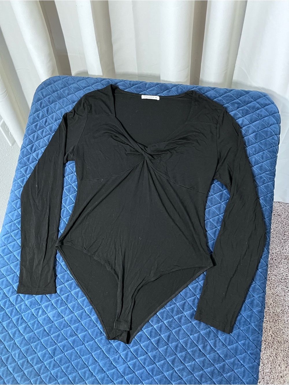 Black Long-Sleeve Twist-Front Bodysuit